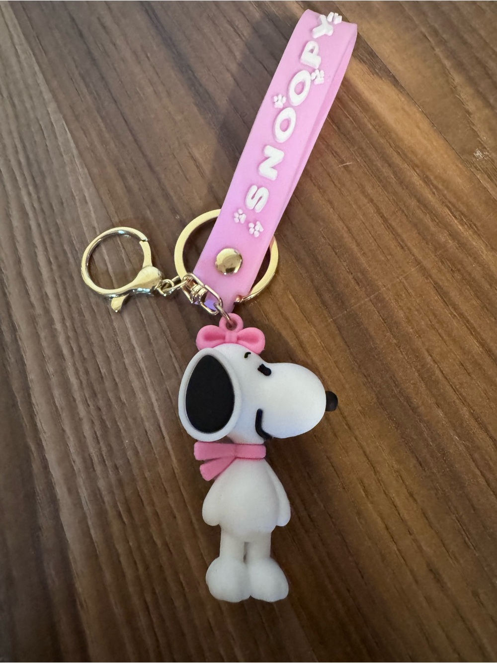 Snoopy Pink Silicone Keychain Charm with Gold Hardware